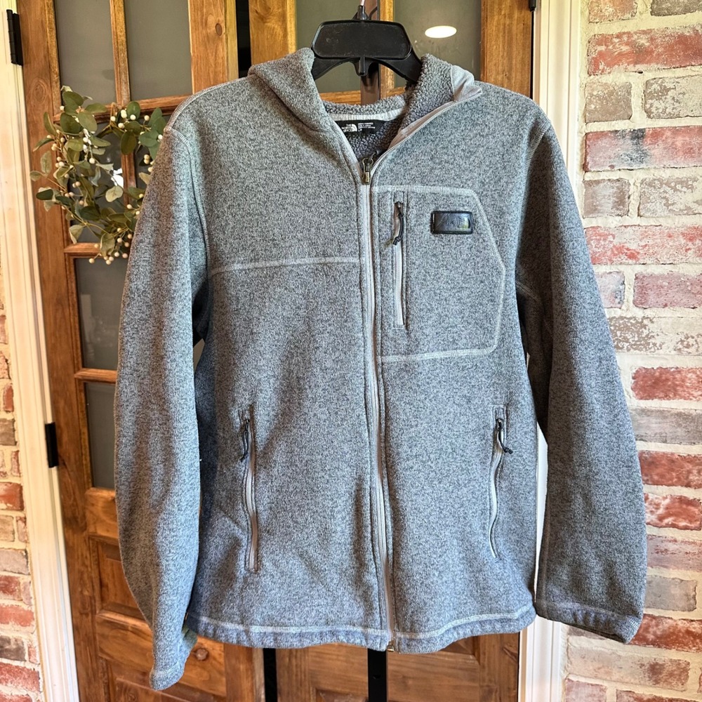 The North Face Zip Up Jacket Mens Gray Hooded Fleece Knit Gorpcore Layering L